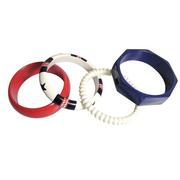 Vintage Bangle Bracelets Red/White/Blue 4th of July Chunky Stack of 4 Patriotic - Picture 1 of 12